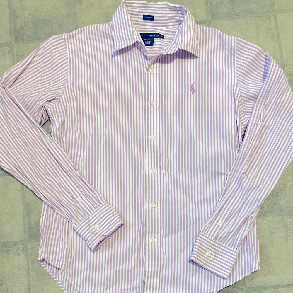 Ralph Lauren White and Purple Fitted Button Down Shirt